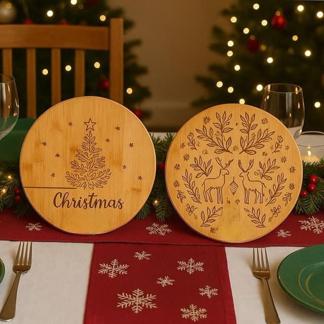 Thumbnail 6 de eBoutik Christmas Round Bamboo Serving Board