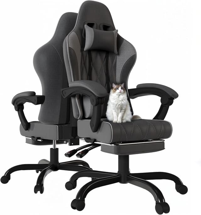 Detalle de JUMMICO Sedia da gioco ergonomica in tessuto grigio con massaggiatore e poggiatesta (portata 150 kg)