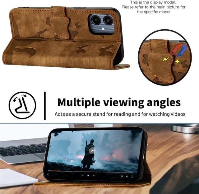 Detalle 2 de LSPCASA Handyhülle für Samsung Galaxy A06 (6,7 Zoll) – PU Flip Case mit Kartenfach und Ständer, braun