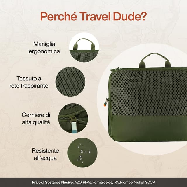 Detalle de TRAVEL DUDE Organizer valigia con compressione e packing cubes (set da 7) Verde Foresta