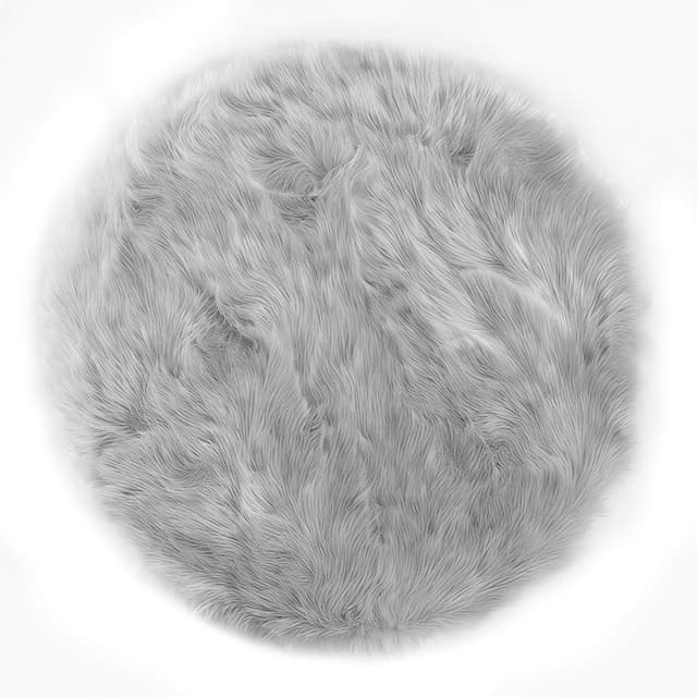 Detalle de Latepis 3ft Round Faux Sheepskin Fur Rug in Grey (Washable, Fluffy Bedroom Rug)