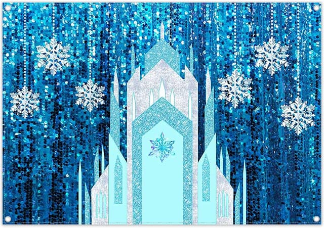 Detalle de Luminora Ice and Snow Castle Backdrop 7x5ft (84x60in) – Winter Snowflakes Photo Prop for Birthday, Baby Shower & Parties