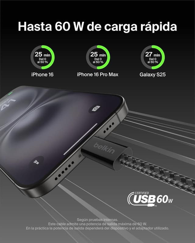 Detalle 2 de Belkin Pack de 2 Cables Trenzados USB-C a USB-C 1.5m ⚡