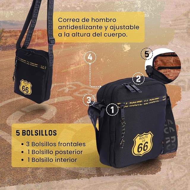 Thumbnail 4 de ROUTE 66 Hector bandolera hombre para viaje y diario