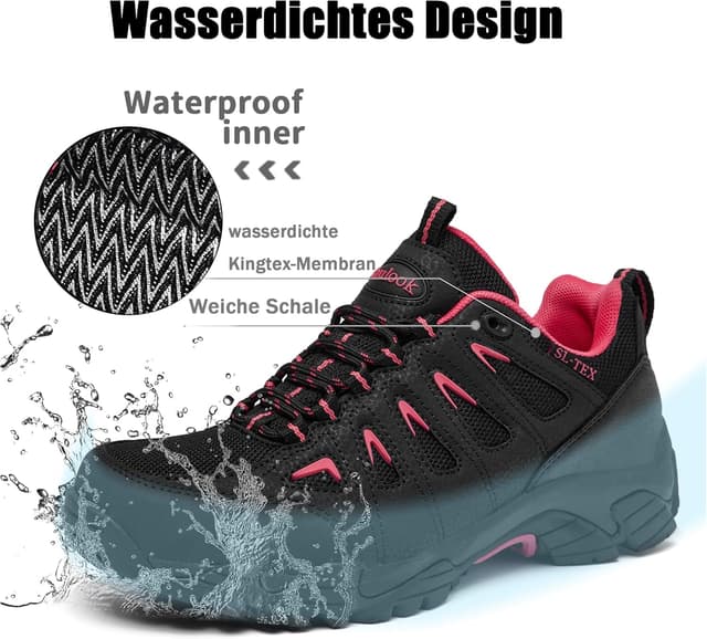 Detalle 1 de SHULOOK Damen Wanderschuhe wasserdicht & leicht – rutschfeste Trekking-Outdoor Schuhe für Camping, Hiking & Angeln