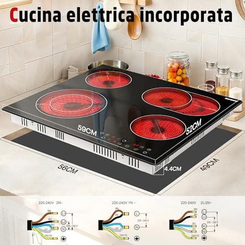 Detalle de Karinear placa vitrocerámica encastrable de 4 fuegos (60 cm) con temporizador y 6600 W