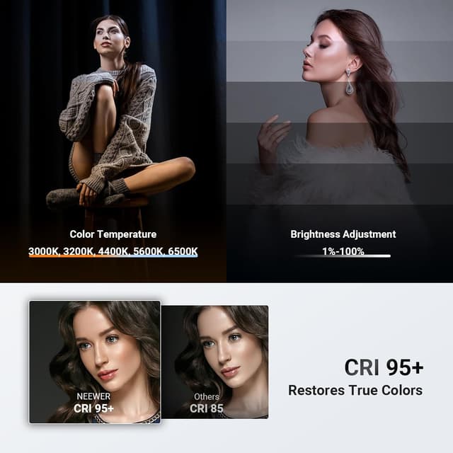 Detalle de Neewer Basics 10.5" Streaming Key Lighting ring light with desk clamp stand (3000–6500K, 15W)