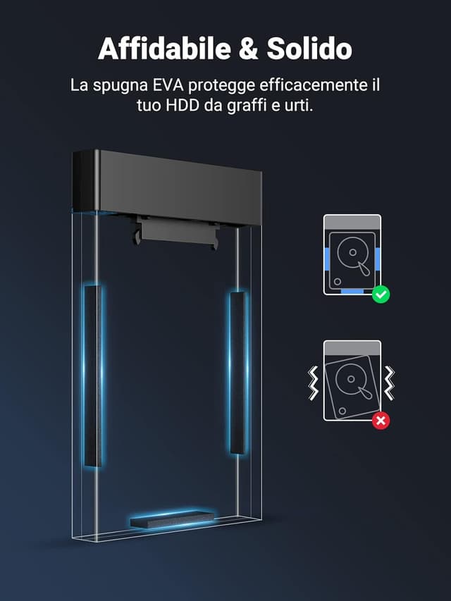Detalle 2 de UGREEN Case Esterno per Disco Rigido USB 3.0 da 2,5” con UASP (SSD SATA 9,5/7 mm e HDD) e cavo 30 cm