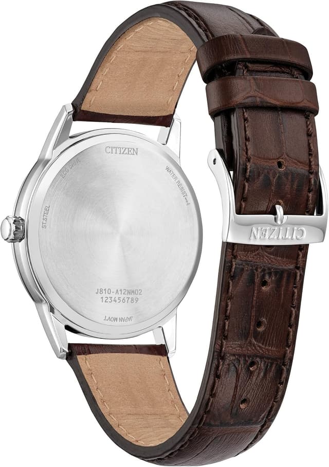 Detalle de Citizen Men's Classic Eco-Drive Leather Strap Watch with 3-Hand Date