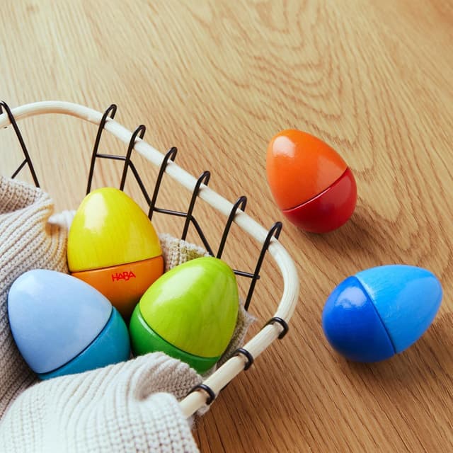 Detalle de HABA Musikeier 5er Rasselset 🎶