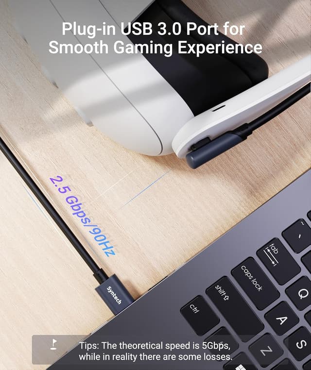 Detalle 2 de Syntech Cavo Link da 5 metri con ricarica separata (USB 3.0 → Type-C) per Meta Quest 3 e Quest 2