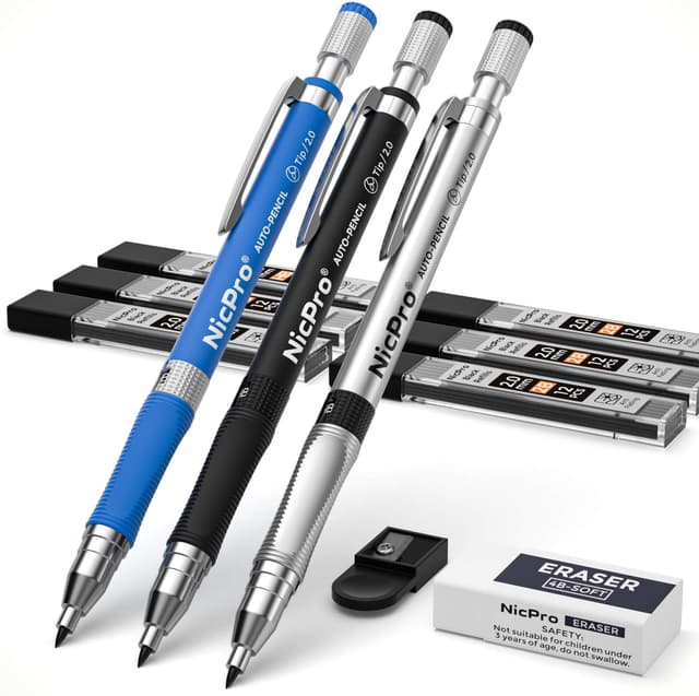 Detalle de Nicpro 2mm Mechanical Pencil Set – 3 PCS ✏