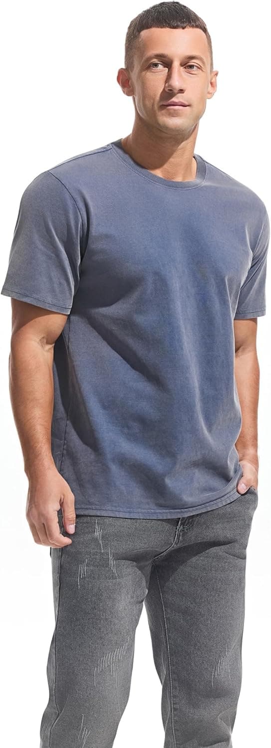 Detalle 2 de Herren Dick T-Shirt aus 100% Baumwolle (250 g/m²) – Stone Washed Ultra weich, Regular Fit, Kurzarm Basic