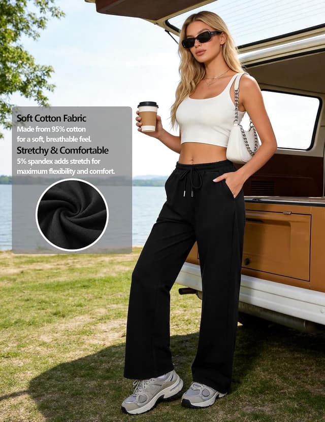 Detalle 2 de Litherday Jogging femme en coton coupe ample : pantalon de sport à taille élastique