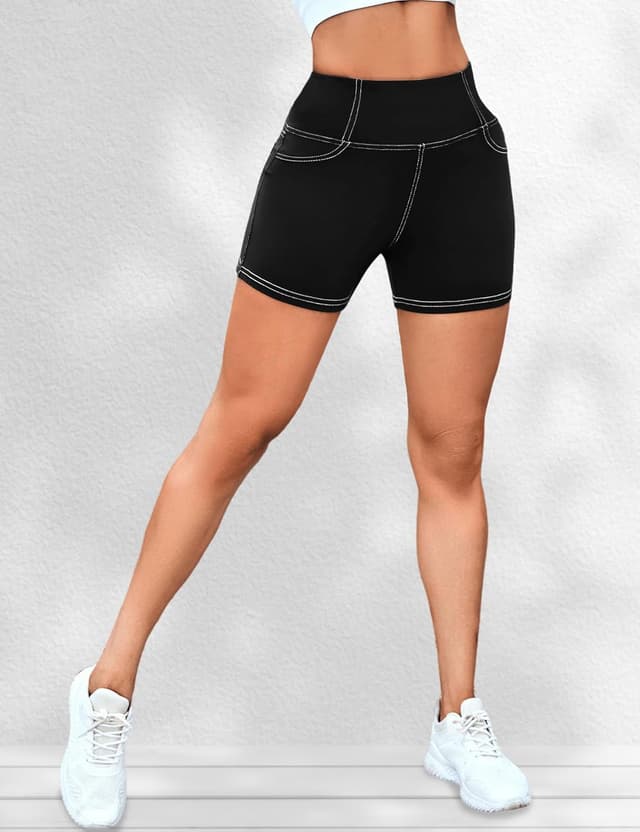 Detalle 2 de VOOVEEYA 5”/8” High-Waisted Yoga Biker Shorts with Pockets for Women