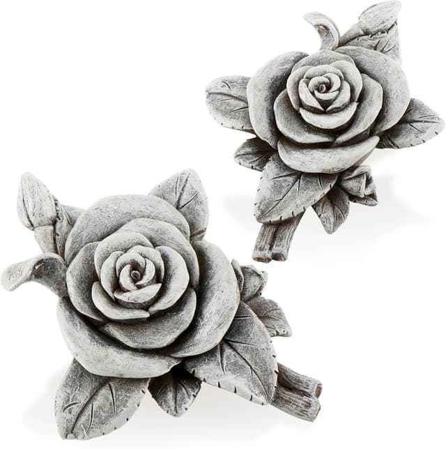 Detalle de com-four 2x Grabdekoration Rose Grabstein der Hoffnung und Reinheit (2 Stück, Rosenblüte, grau)