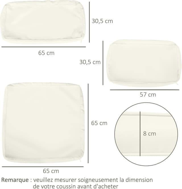 Detalle de Lot de 14 housses de rechange Outsunny pour coussins de salon de jardin (crème) : 6 assises + 8 dossiers
