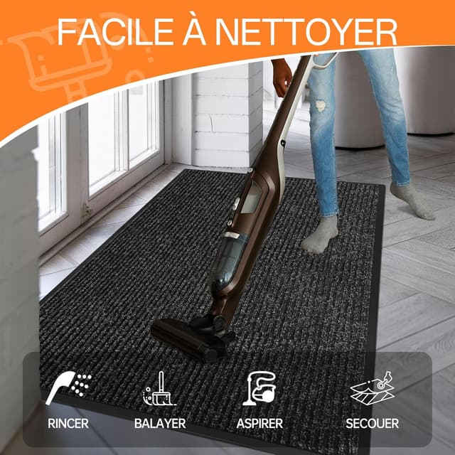 Detalle de HOMEK Paillasson d’extérieur pour entrée 60 x 180 cm noir – grand tapis anti-boue et anti-humidité