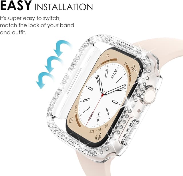 Detalle de NewWays 2-Pack Women Bling Case for Apple Watch 45mm (Series 9/8/7) – Black & Clear