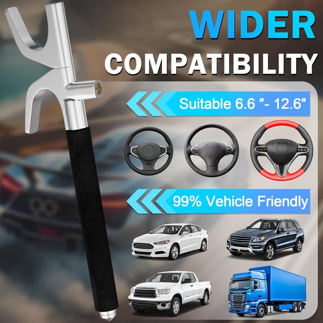 Detalle de MONOJOY Universal Steering Wheel Lock (Adjustable 6.6–12.8 in) with Safety Hammer, Heavy-Duty Anti-Theft for Car, Truck, SUV, Van