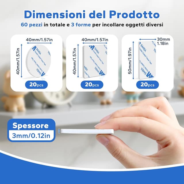 Detalle 2 de HOMMAND Pads Biadesivo Extra Forte in schiuma EVA (60 pezzi) per casa, ufficio e auto