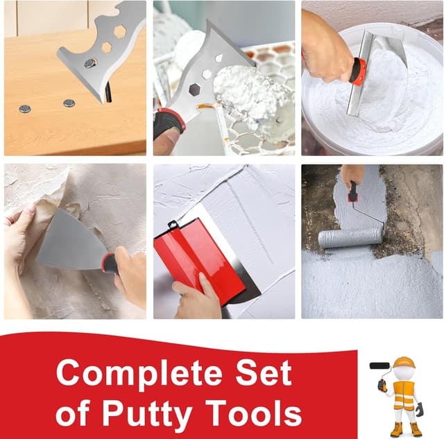 Detalle de Set di lame per cartongesso Suokoun con custodia e manico di estensione (25/40/60/80 cm) + rulli e coltelli