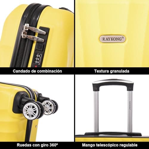Detalle de RAYKONG maleta de cabina ABS 20" amarilla 55x40x20 cm (40L)
