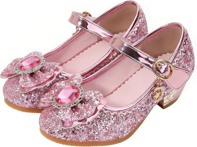 Detalle de FStory&Winyee Mädchen Prinzessin-Sandalen mit Absatz – glitzernd, mit Elsa-Brosche & Klettverschluss