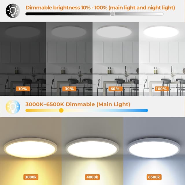 Detalle de slochi LED Deckenleuchte 59 cm, 52 W / 5.200 lm, dimmbar mit Fernbedienung und Nachtlicht (1800K)