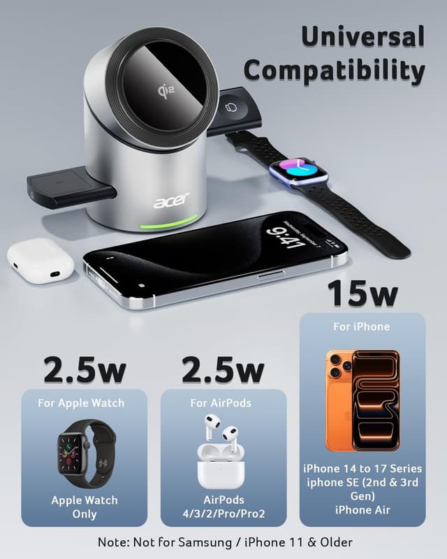 Detalle de Acer S2 3-in-1 Apple Charging Station Qi2 15W
