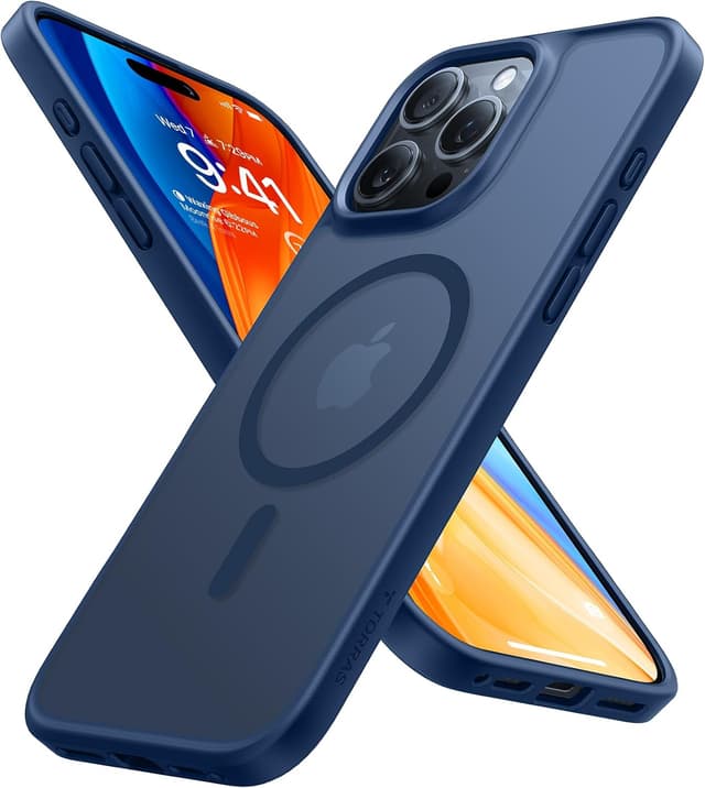 Detalle de TORRAS Guardian-Mag Hülle für iPhone 16 Pro mit MagSafe – Guardian-Mag Schutzcase in edlem Matt Blau