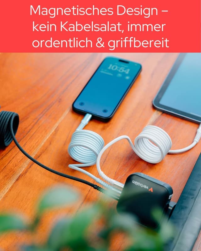 Detalle 2 de Verbatim Sync & Charge cavo USB-C a USB-C magnetico 100W da 120 cm (Blu)