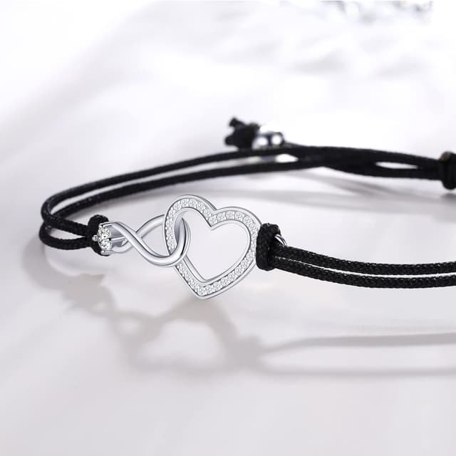 Detalle 2 de Jrêveinfini Infini Bracelet Femme en argent 925 S925 ajustable (cordon noir) avec boîte cadeau