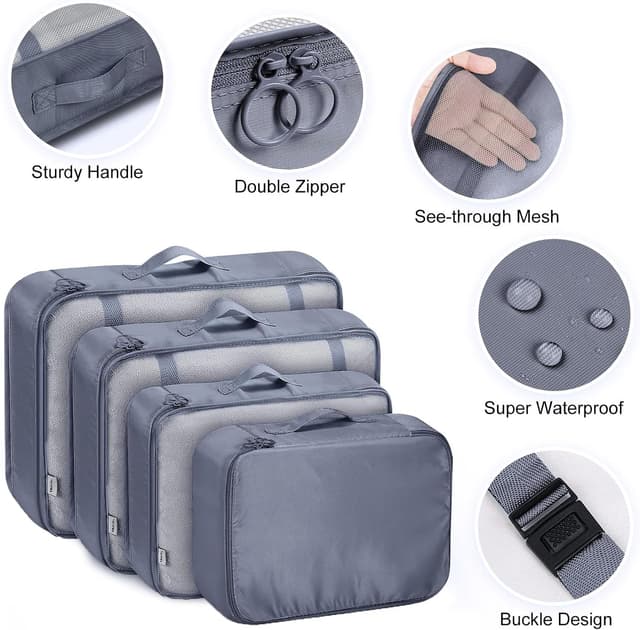 Detalle de MURISE Packwürfel-Set (8-teilig, 6+8 Zellen je nach Variante) – Koffer-Organizer mit Kompression und Mesh-Textur