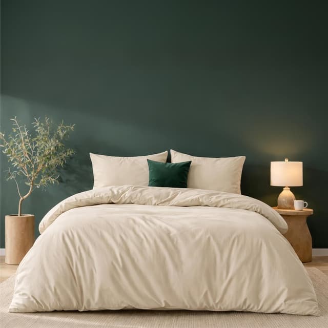 Detalle de Parure de lit Twinzen en microfibre 240x220 cm beige avec 2 taies 50x70 cm (Oeko-Tex)