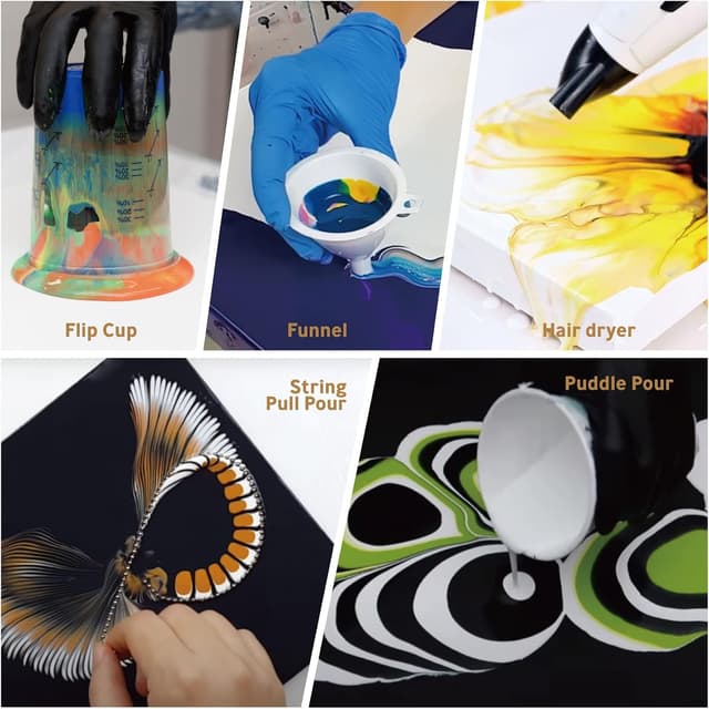 Detalle 2 de INK LAB Acrylic Pouring Paint Kit (18 Colours) pre-mixed acrylic for canvas, wood, tiles & more