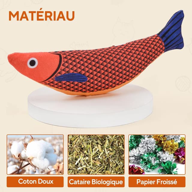 Detalle 1 de Lot de 3 jouets poisson à l’herbe à chat AUSCAT (jouets à frapper avec bruit)