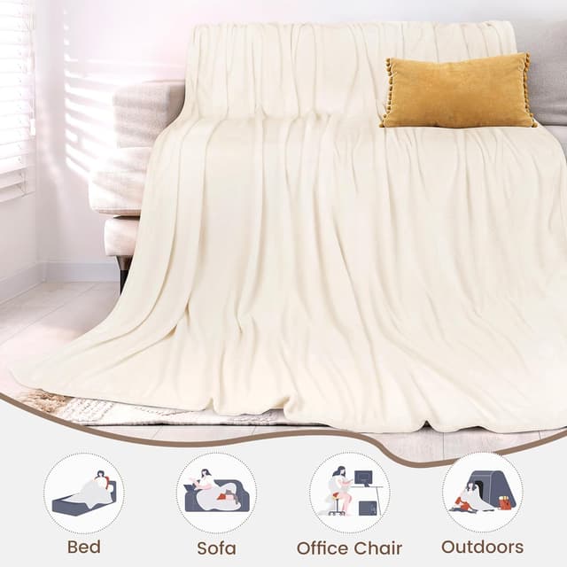 Detalle de berssen Plaid couverture polaire / flanelle en microfibre 200x230 cm, jeté de canapé beige et blanc