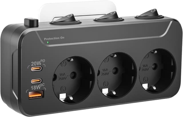 Detalle de Presa Schuko multipla con USB 20 W