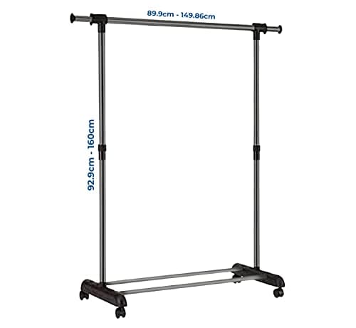 Detalle de edihome Burro Ropa y Perchero colgador con ruedas (43x160x150 cm) metálico y ajustable