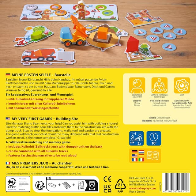 Detalle de HABA Meine ersten Spiele – Baustelle: Zuordnungs- und Memospiel ab 2 Jahren (mit Kullerbü-Muldenkipper) 1305211001