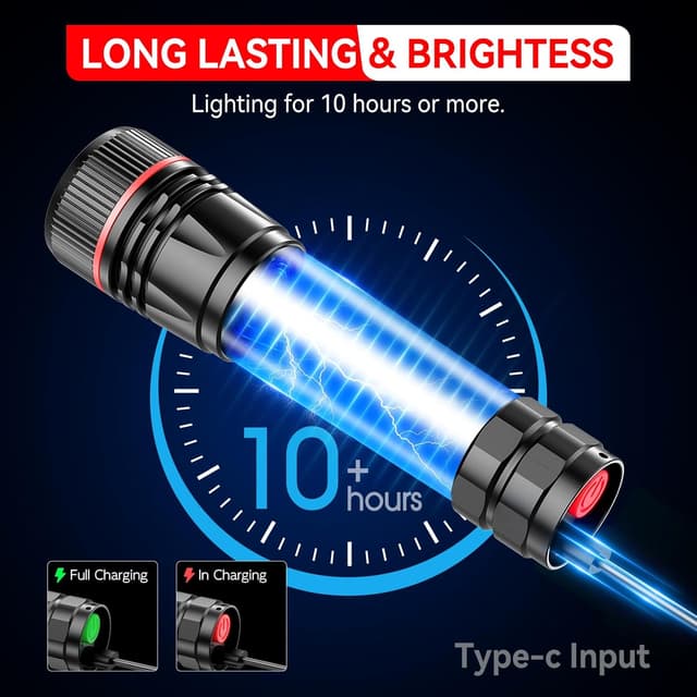 Detalle 2 de BUCASA LED-Taschenlampe, aufladbar (bis zu 2000 Lumen), 3 Modi & Zoombar – 2er-Set für Kinder und Outdoor