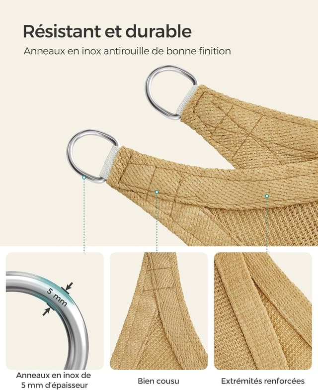 Detalle 2 de SONGMICS Voile d’Ombrage 5 x 5 m GSS55EYV1 en HDPE, respirant et perméable à l’eau