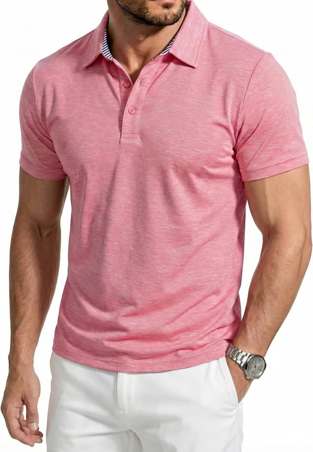 Detalle 2 de EKLENTSON men’s polo shirts short-sleeve quick-dry stretch performance polo with 3-button placket