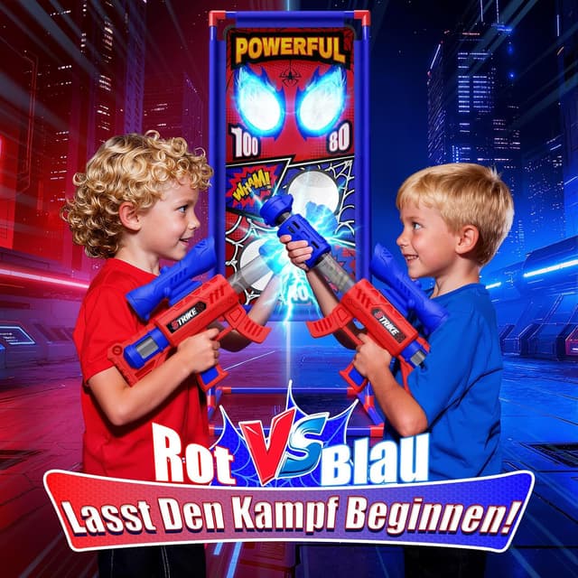 Thumbnail 1 de Spielzeug-Schießspiel für Jungen (ab 3–12 Jahre) mit 2 Air Pistolen, Visier, 4 Punktzonen und 24 Schaumbällen