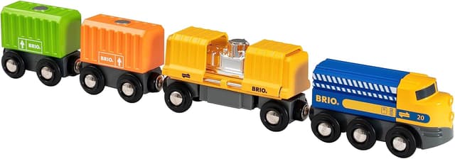 Detalle de Brio World 33982 Long Train de Marchandises : locomotive et 3 wagons pour circuit en bois dès 3 ans