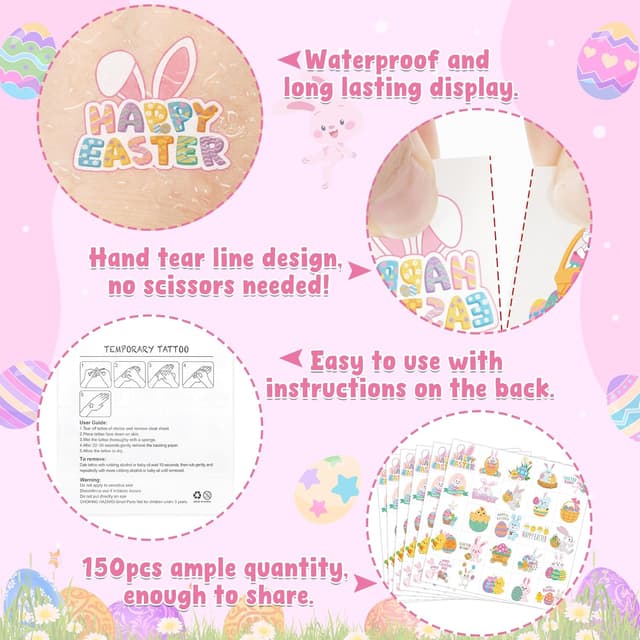 Thumbnail 2 de 150 PCS Easter Tattoos for Baskets