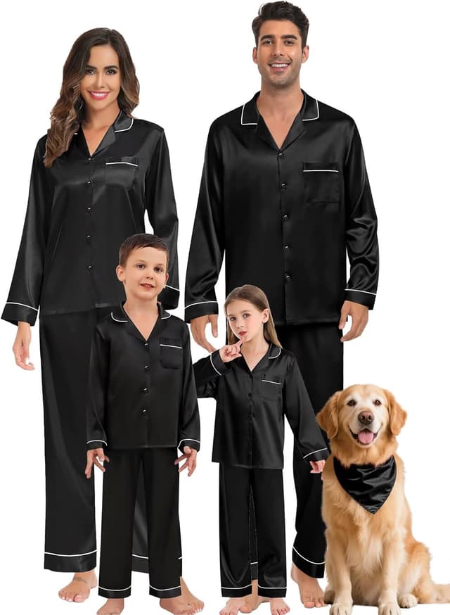 Detalle de SWOMOG Girls Pyjamas Set in Silk Satin – Long Sleeve Button-Down 2-Piece Kids Sleepwear