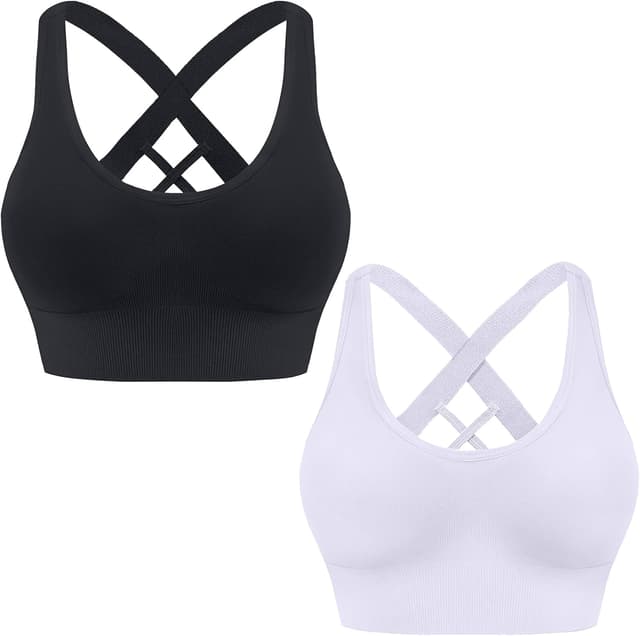 Detalle de HANERDUN Damen Sport-BH mit Crossover-Rücken, nahtlos, stärker Halt & abnehmbaren Pads – für Yoga, Fitness & Laufen