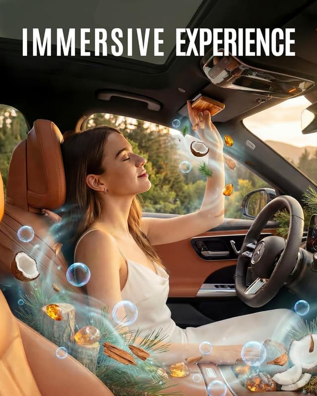 Detalle 2 de Natural Wooden Car Air Freshener Visor Clip (Teak/Coconut/Amber) with Refillable Wood Chips